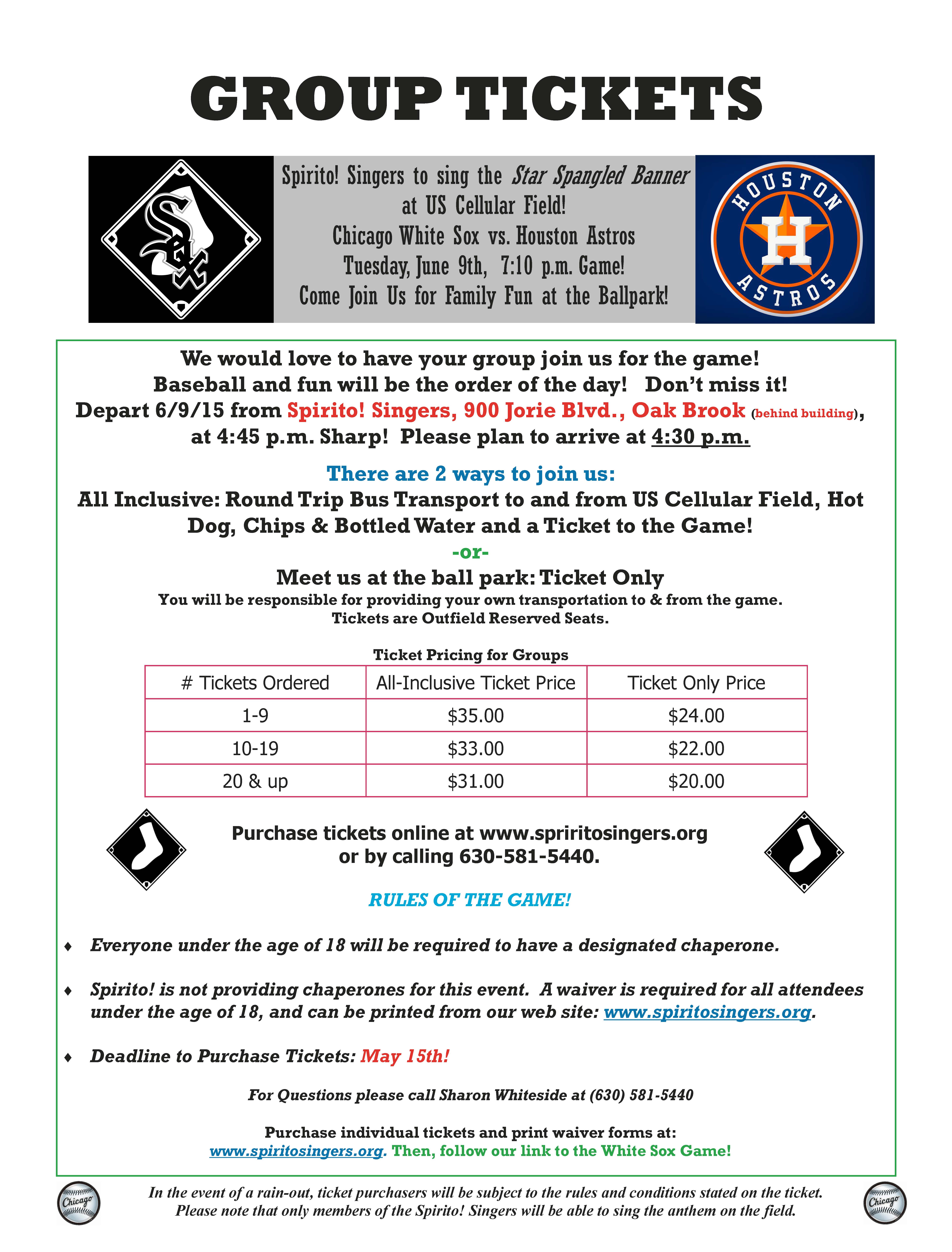 Spirito! Singers to Sing the Star Spangled Banner at US Cellular Field